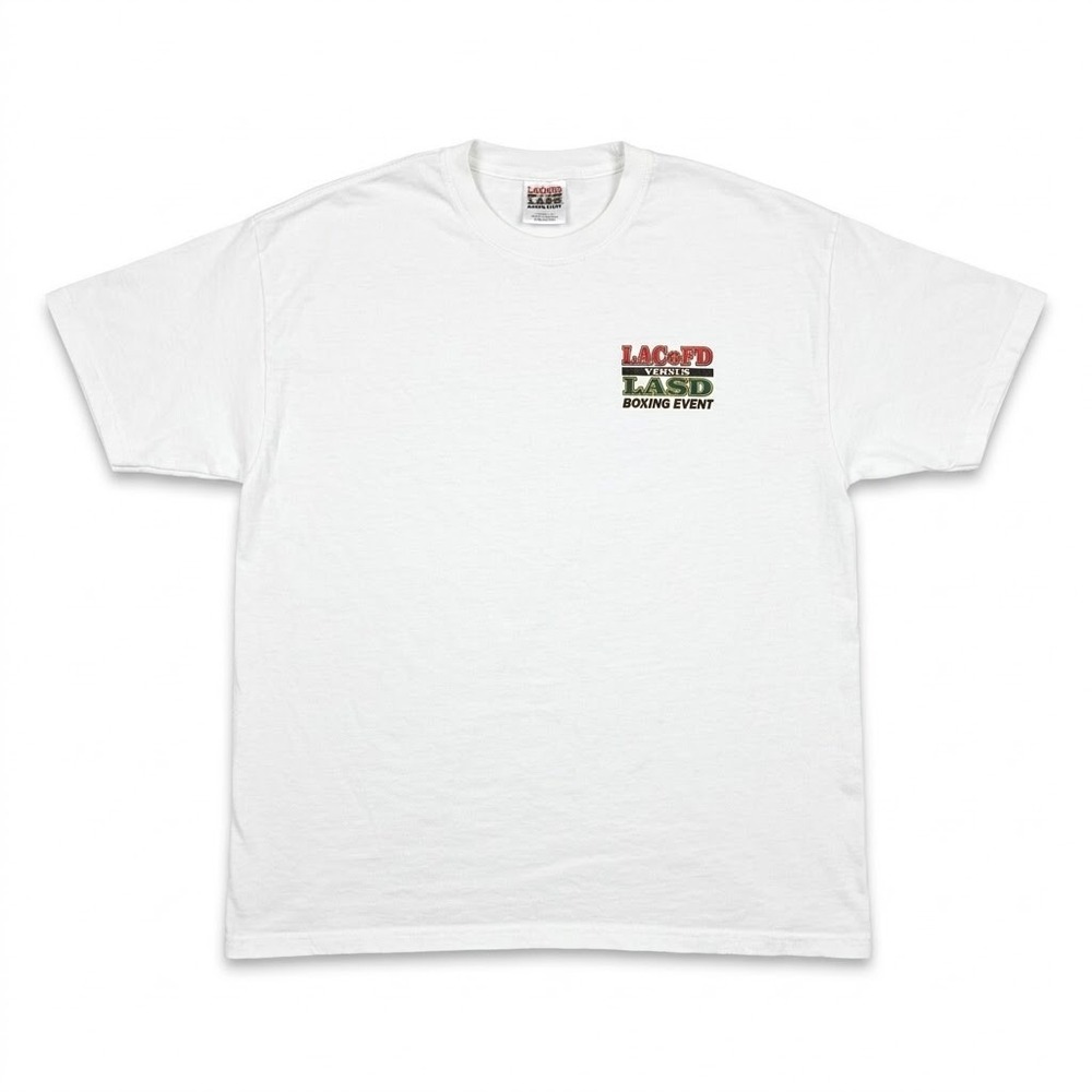 Vintage LACoFD vs LASD Boxing Event T-Shirt Mens L White Hanes Beefy-T Fire Dept